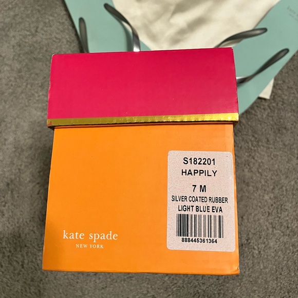 Kate Spade Happily Flip Flops Light Blue Eva Silver Bow Sz 7 - Picture 9 of 11